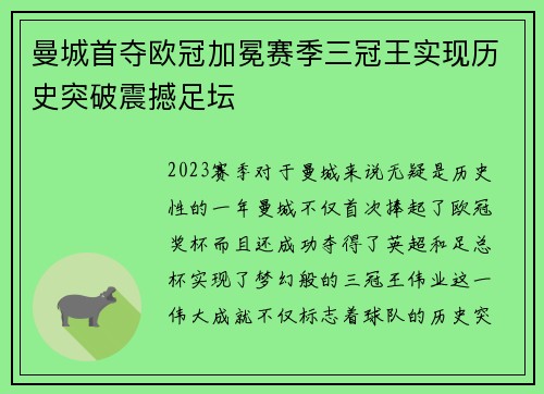 曼城首夺欧冠加冕赛季三冠王实现历史突破震撼足坛
