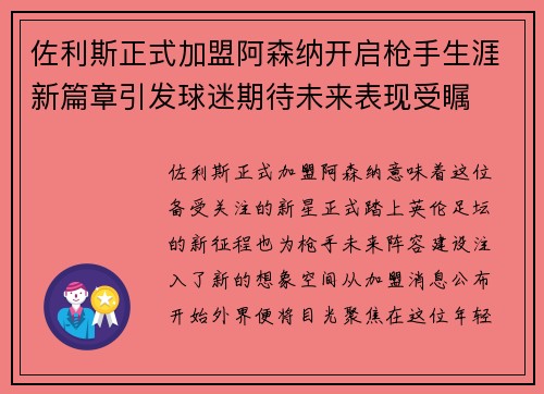 佐利斯正式加盟阿森纳开启枪手生涯新篇章引发球迷期待未来表现受瞩